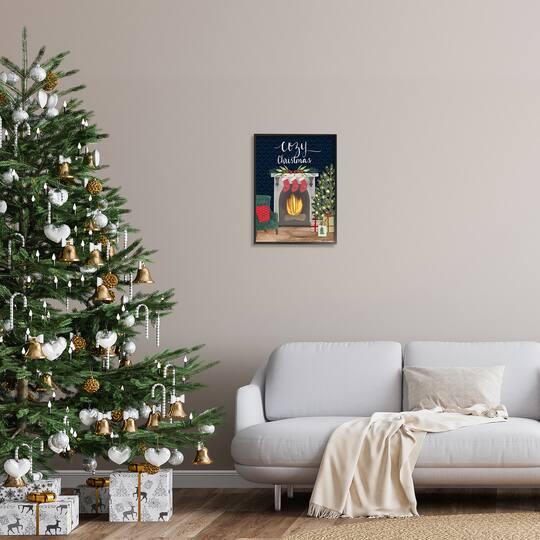 Stupell Industries Cozy Christmas Fireplace Mantel Framed Giclee Art